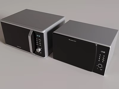 Silver And Black Kitchen Microwave Ovens With Modern Design And Digital Controls 3d model
