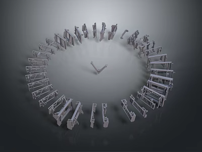 Metallic Mechanical Equipment Parts In Circular Arrangement With Various Shapes 3d model
