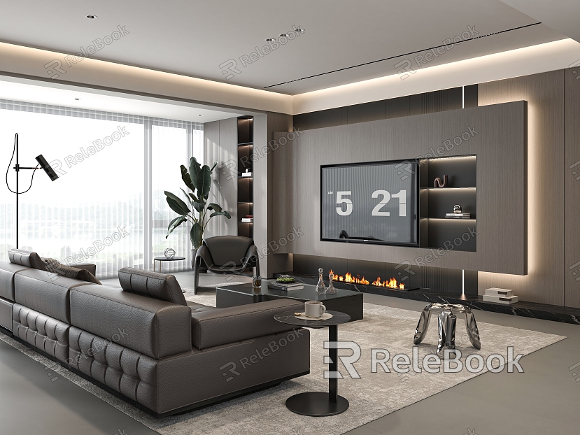 Modern living room sofa coffee table combination TV background wall model