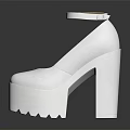 White Platform High Heel Shoes with Ankle Strap Thick Chunky Heel and Serrated Sole Design