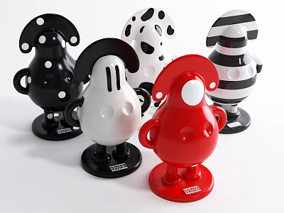 Colorful Cartoon Style Dolls With Polka Dots Stripes And Red Black White Designs 3d model