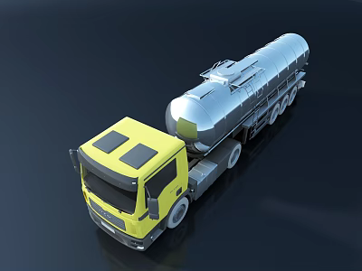 Modern Utility Truck with Yellow Cab and Silver Oil Storage Tank 3d model