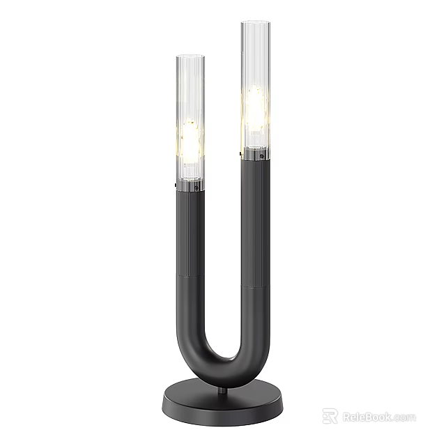 Modern U Shaped Black Desk Table Lamp With Transparent Tubes And LED Lights 3d model 