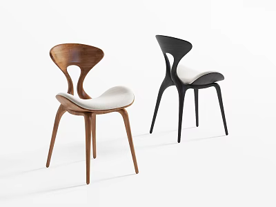 Modern Minimalist Brown And Black Dining Chairs With Curved Back And Light Upholstered Seats 3d model