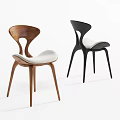 Modern Minimalist Brown And Black Dining Chairs With Curved Back And Light Upholstered Seats