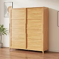 Light Wood Sliding Door Wardrobe In Minimalist Room With Wooden Floor And Wall Art