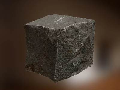 Natural Stone Cube With Rough Textured Surface And Wooden Background Texture 3d model