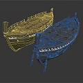 Traditional Wooden Watercraft With Intricate Hull Carvings And Retro Design Features