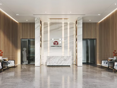 Light Luxury Hall Office Hall 3d model