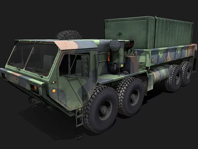 Military Camouflage Cargo Truck With Large Multi Wheel Design And Cargo Container 3d model