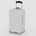 Silver Hard Shell Suitcase With Telescopic Handle Rolling Wheels And Vertical Stripes Design