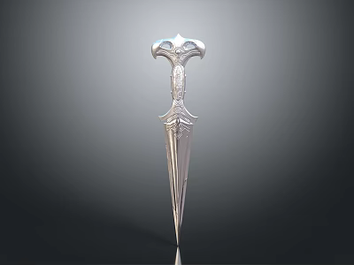Ornate Silver Dagger With Intricate Handle And Polished Metal Blade 3d model