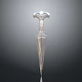 Ornate Silver Dagger With Intricate Handle And Polished Metal Blade
