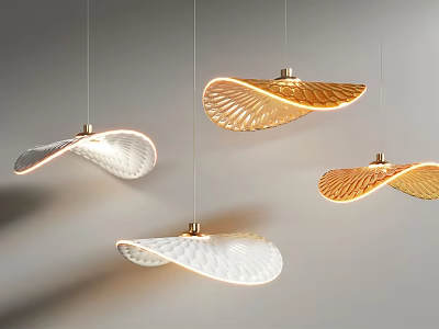 Modern Wave Shaped Textured Chandeliers in White and Gold for Interior Decor 3d model