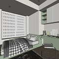 Modern Tatami Bedroom With Tatami Bed Black And White Checkered Quilt Green Desk And Blinds