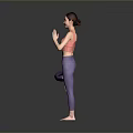 Woman Practicing Yoga In Tree Pose With Pink Top And Purple Leggings