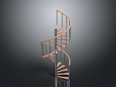 Modern Spiral Staircase Design With Metal Railings And Wooden Steps 3d model