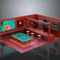 Recreation Room Setup With Pool Table Dartboard And Bar Counter Equipment