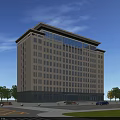 Modern Office Building With Light Colored Facade Large Windows And Surrounding Greenery 3d model