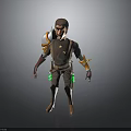 3D Fantasy Adventurer Character With Brown Outfit And Green Equipment Details