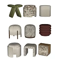 Modern Stylish Stools With Various Patterns Colors And Unique Geometric Designs 3d model