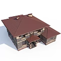 Two Story Detached Villa With Brick Wall Red Roof And Porch Columns