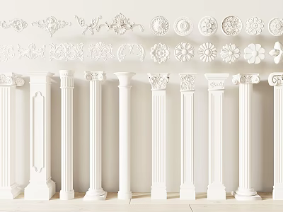 White Decorative Columns With Various Ornate Capital Designs For Interior Decoration 3d model