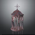 Pink Toned Dome Structure With Cross Top Spiral Columns And Arched Design Features