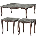 Classic Coffee Table Set Including Large And Small Tables With Marble Top And Carved Legs