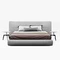 Modern Double Bed With Gray Headboard Pillows Blanket And Side Table 3d model