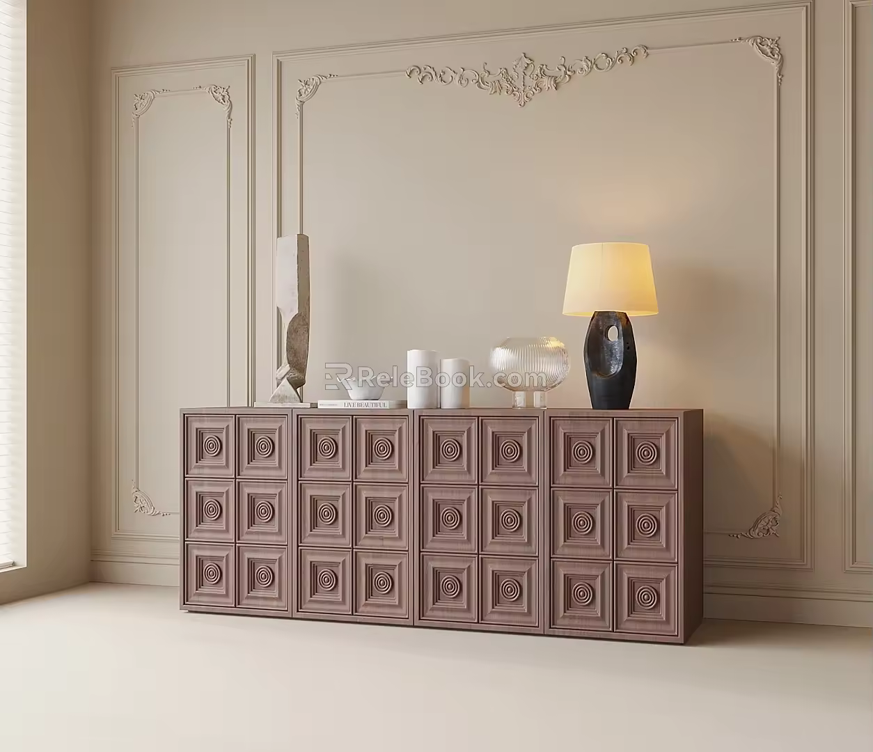 Antique Side Cabinet Entrance Cabinet Sideboard Table Lamp Jewelry Ornaments 3d model