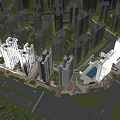 Modern High Rise Residential Complex With Green Spaces and Roads in Urban Area