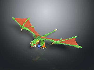 Green Fantasy Dragon Character With Red Wings And Yellow Claws For Game Movie 3d model