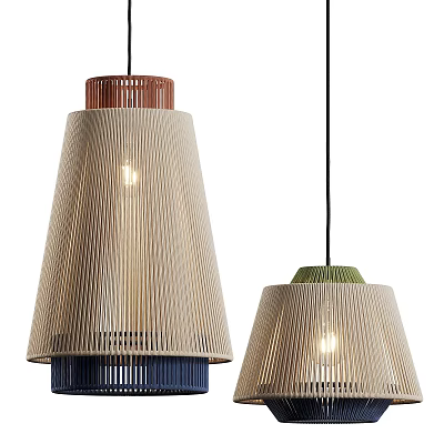 Modern Woven Pendant Lights With Colored Tops And Soft Glowing Illumination 3d model