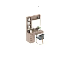 Wooden Dressing Table With Mirror Blue Chair Golden Legs And Decorative Items