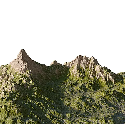 Panoramic View Of Scenic Mountain Range With Lush Green Vegetation And Rocky Peaks 3d model