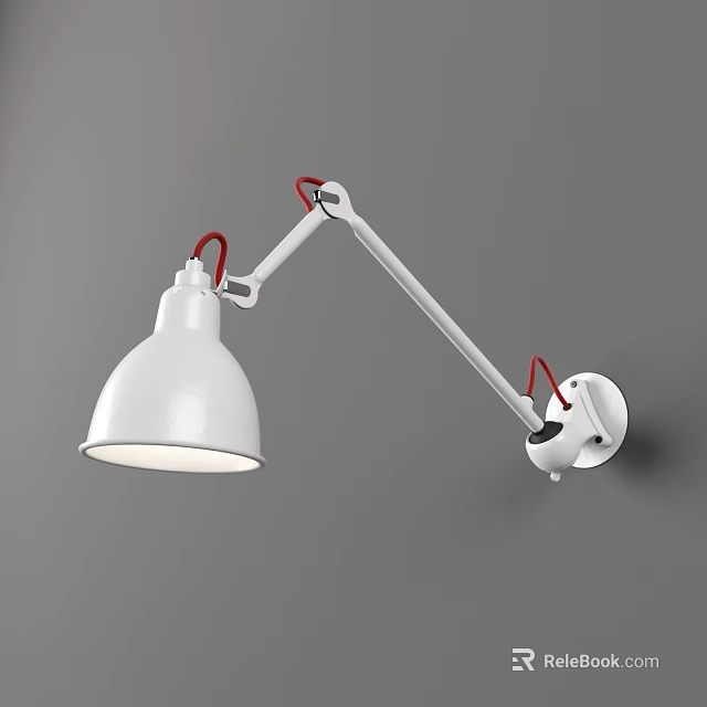 Modern Adjustable Wall Lamp With White Lampshade And Red Accents On Grey Wall 3d model 