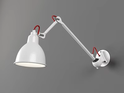 Modern Adjustable Wall Lamp With White Lampshade And Red Accents On Grey Wall 3d model
