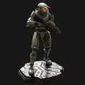 Sci Fi Armored Humanoid Warrior Character Standing With Weapon On Patterned Platform Base 3d model
