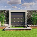 Garden Feature Wall Design With Stone Accents Bamboo Plants And Decorative Pond