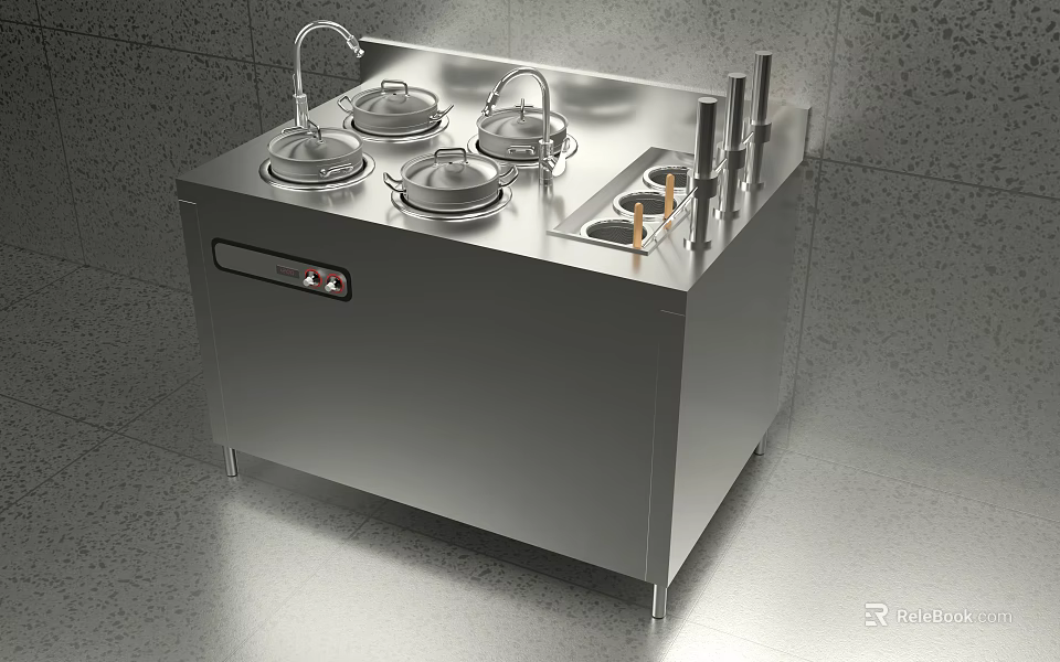 Stainless Steel Modern Kitchen Appliance With Multiple Steam Pots And Knife Holder 3d model 