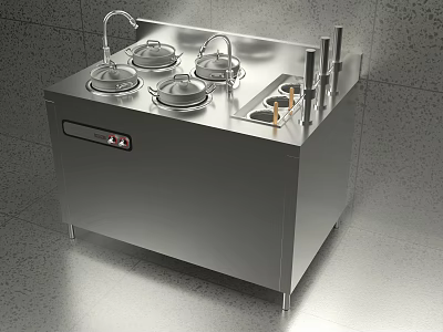 Stainless Steel Modern Kitchen Appliance With Multiple Steam Pots And Knife Holder 3d model