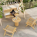 Cozy Terrace Hanging Chair With Flower Vines Wooden Table And Green Plants
