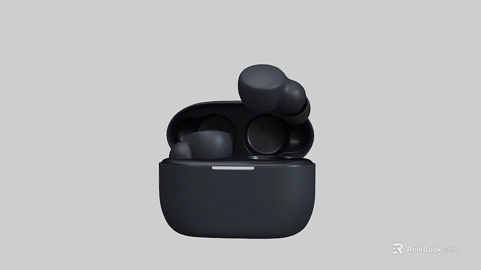 Sleek Modern Black Wireless Headphones with Charging Case and Earbuds Removed 3d model 