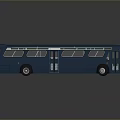 Classic Blue Bus With Green Stripe Windows And Reflective Surface