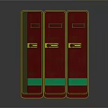 Three Red Objects With Yellow Trim Green Labels And Colorful Panels On Shiny Surface