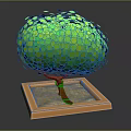 Cartoon Scene Of Tree With Green Circular Leaves Red Trunk Square Wooden Base And Sand