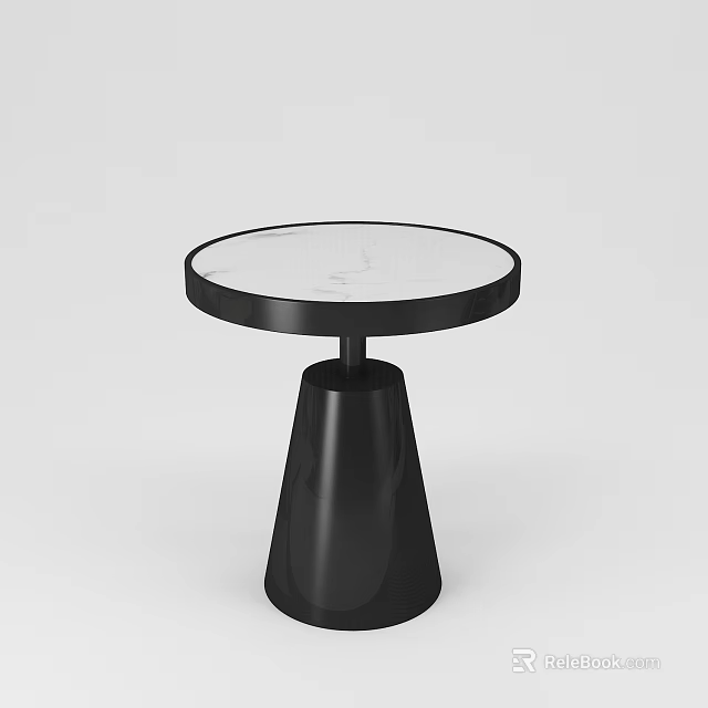Modern Round Side Table With Glass Top And Black Cone Shaped Base 3d model