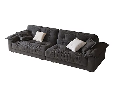 Modern Black Fabric Double Sofa With Comfortable Tufted Design And White Cushions 3d model