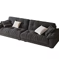 Modern Black Fabric Double Sofa With Comfortable Tufted Design And White Cushions 3d model